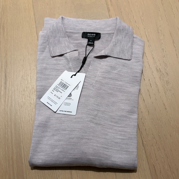 Reiss wicker brown melange polo merino wool sweater - Picture 4 of 6